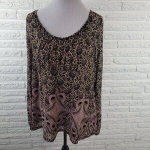 Liz Wear XXL Plus Size Top Women's Black Purple Geometric Frilly Neck GEO162E